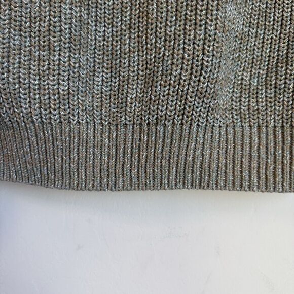 H&M Green & Metallic Gold Tight Knit Balloon Sleeve Sweater Small Cozy Fall - Picture 9 of 12